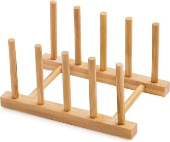 Bamboo Dish Drying Rack for Kitchen Counter and Cabinet, Dish/Book/Plate/Bowl/Cup/Cutting Board/Pot Lid Organizer for Kitchen, Living Room, Study