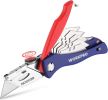 Folding Utility Knife, Quick-Change Box Cutter, Blade Storage in Handle with 5 Extra Blades Included