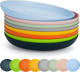 Berglander 9 Inch Plastic Deep Dinner Plates Set of 8 Colors, Reusable and Sturdy Unbreakable Dishes Set for Pasta Bowls,Ramen,Drop Resistant