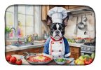Boston Terrier The Chef Dish Drying Mat Absorbent Dish Drying Mat Pad for Kitchen Counter Dish Drainer Mat for Countertop, 14 x 21", Multicolor